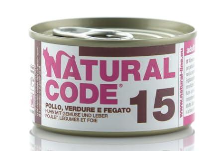 Natural Code Adult Gatto Cibo Umido Pollo, verdure e fegato. 12 LATTINE da 85g CADAUNO