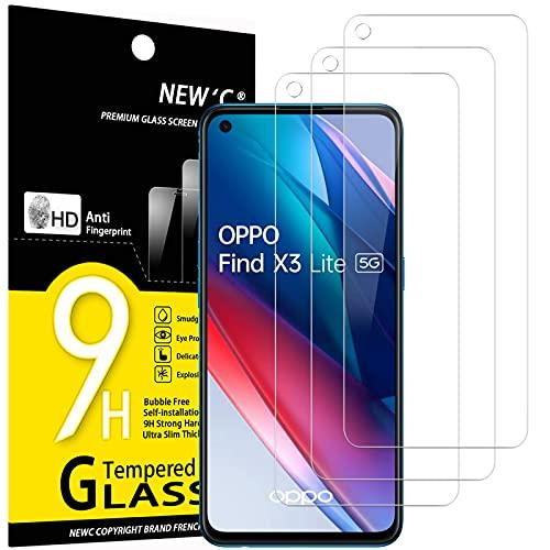 NEW'C 3 Pezzi, Vetro Temperato per Oppo Find X3 Lite, Pellicola Prottetiva Anti Graffio, Anti-Impronte, Senza Bolle, Durezza 9H, 0,33mm Ultra Trasparente, Ultra Resistente