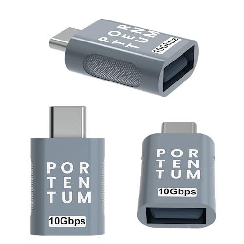 PORTENTUM Adattatore USB C USB A - 3 unità 3.0 (3.1) OTG Velocità 10Gb Corpo Premium in Zinc con Alta Resistenza al Calore - Adattatore USB a Tipo C di Soli 5 Grammi
