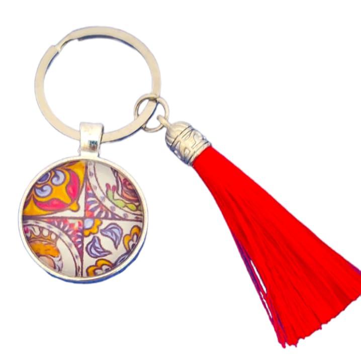 Portachiavi Sicily Fantasie Varie Con Motivo Siciliano Cabochon e Nappa realizzato a mano - idea regalo per Donna, Uomo - Cabochon- Sicilia