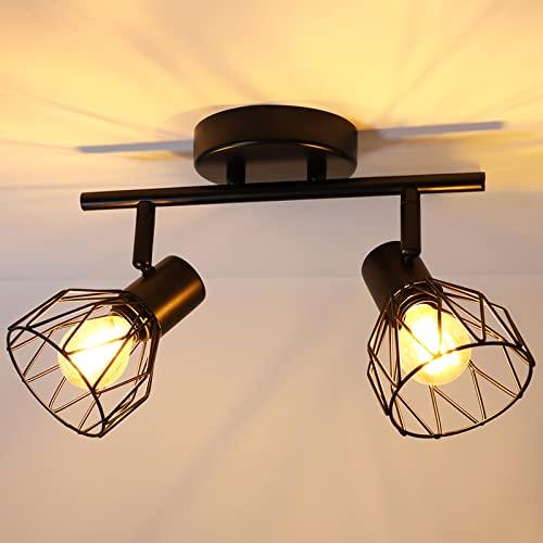 Dehobo Faretto Led Interno da Soffitto Nero, Lampada Vintage Industriale E14, Luci da Soffitto per 2 Lampadine E14 non Incluse, Faretti da Parete Orientabili per Soggiorno Camera da Letto, Max 40W