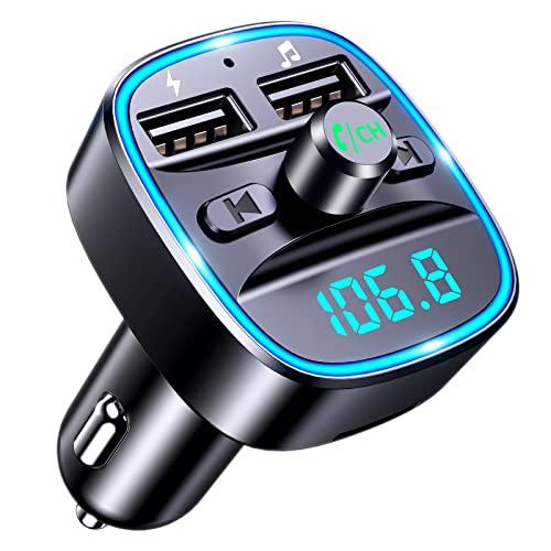 Mohard Trasmettitore FM Bluetooth 5.3 Auto, Adattatore Bluetooth Auto Audio Radio Lettore Musicale MP3, Chiamata Vivavoce Adattatori Cavi Patch Dual Porte USB (5V/2.4A & 1A) Schede TF & unità USB