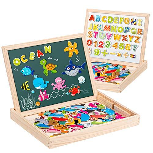 Uping Puzzle Magnetico Legno 130 Pezzi con Lavagna a Double Face per Bambini 3 Anni+