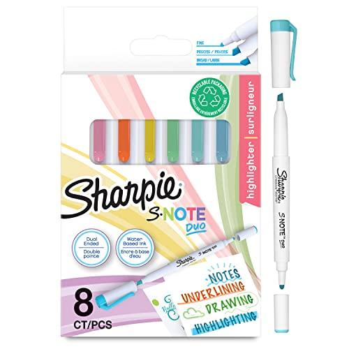 Sharpie S-Note Duo evidenziatori | Pennarelli creativi a punta doppia in colori pastello | Punta a proiettile e punta a scalpello per sottolinearedisegnarebullet journal e altro ancora | 8 pezzi