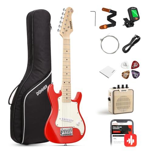 Donner Kit per principianti per chitarra elettrica da 30 pollici, ST Style Mini chitarra Bundle con amplificatore, sintonizzatore, capo, borsa, cinghia, corda, cavo (rosso)