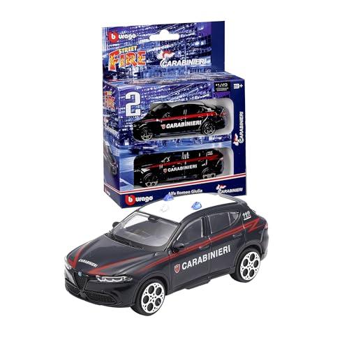 Bburago - Confezione Doppia Carabinieri in Scala 1:43, Alfa Romeo Giulia e Tonale, Modellini Diecast con Licenza Ufficiale Carabinieri e Alfa Romeo, Livree Fedeli, Età Consigliata 3+ Anni