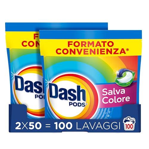 Dash Pods Detersivo In Capsule, 100 Lavaggi (2x50), Salva Colore, Rimuove Le Macchie, Igienizza, Brillantezza Per I Capi