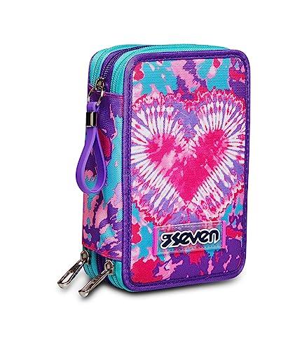 Seven Astuccio 3 Zip, Trendy heart girl, Attrezzato con Matite, Pennarelli ecc.., Multicolore, Scuola & Tempo Libero