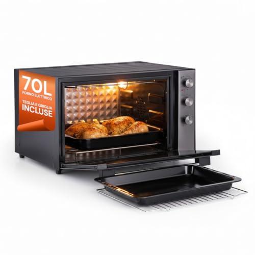 Wintem - Forno Elettrico Ventilato XXL 70L 2500W con Timer, Doppio Vetro, Griglia e Teglia Incluse, Cottura Combinata e Superiore fino a 230°C