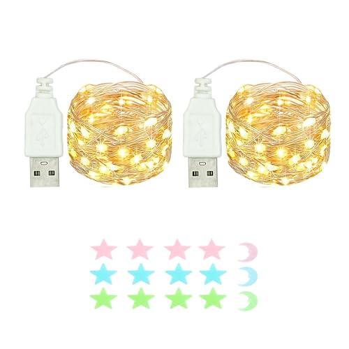 MUXIJIA 2 x luce stringa LED, 40 x LED 4M / 14Ft esterno/interno alimentatore USB impermeabile per camera da letto, cortile, matrimonio, Natale, fai da te, ecc. (Bianco caldo)