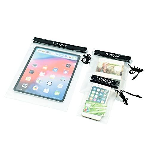 YUMQUA Borse Impermeabili, Custodia Impermeabile Dry Bag Sacca Impermeabile Sacchetto Mare per Piscina/Spiaggia/Kayak/Campeggio,Fotocamera/iPad/Telefono/Mappa/Documento Sacca Stagna- Set di 3 (Nero)