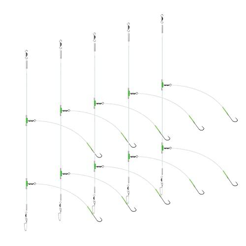 Luroad, 5 Ganci per Pesca in Mare, per Pesca in Mare per Spiagge e Pesca a Terra, Imbiancatura, Basso, Passera (D. 5pcs- 2 ganci- dimensione 2/0-80cm gap)