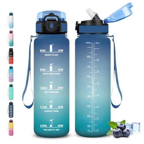 Grsta Borraccia 1 litro, Borraccia con Cannuccia, Senza Perdite, Borraccie Motivazionale, Facile da Pulire, Borracce con Slogan Motivazionale, Bottiglie Acqua per Fitness, Yoga, Escursionismo