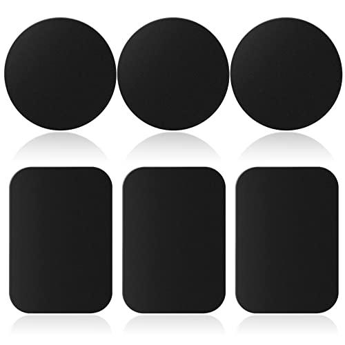 Rouclo Calamita per Cellulare Auto [6 Pezzi], Placche Metallo Universale Adesivo per Porta Cellulare Auto/Supporto Telefono Magnetico - 3 Rotondi e 3 Rettangolari（Nero）