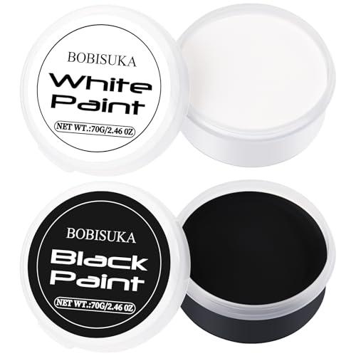 BOBISUKA Trucco Viso Bianco(70g) e Nero(70g), Pittura per Viso Durevole, Body Painting Impermeabile per Trucco Halloween, Carnevale, Feste, Non Tossico