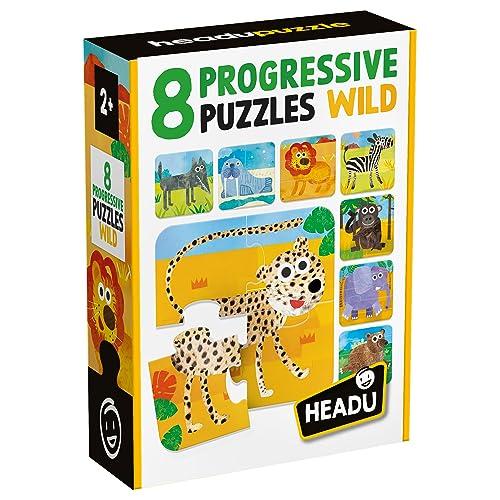 HEADU - 8 Progressive Puzzle Wild - Grandi pezzi adatti ai più piccoli - Puzzle Educativo per Bambini dai 2 ai 4 anni, Made in Italy | MU55607
