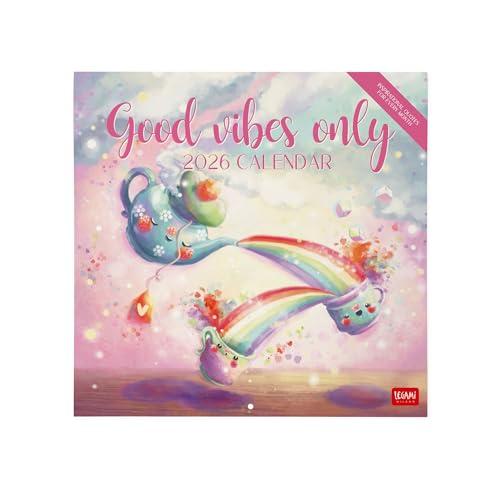 Legami - Calendario da Parete 2026, Good Vibes Only, Calendario da Muro Grande, 12 Mesi e Planner Annuale, in 6 Lingue, Spazio per Note, Segni Zodiacali, Festività Internazionali, 30 x 29 cm