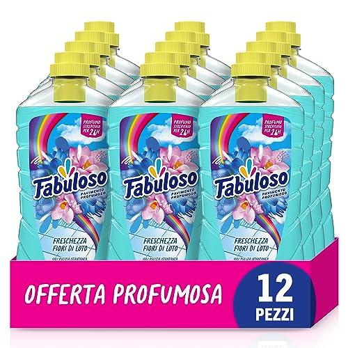 Fabuloso Detersivo Pavimenti Fiori di Loto 950ml, Detergente Multiuso, 100% Pulizia, Profumo per 24 ore, Formula Biodegradabile al 94%, 99% Ingredienti di Origine Naturale, set di 12