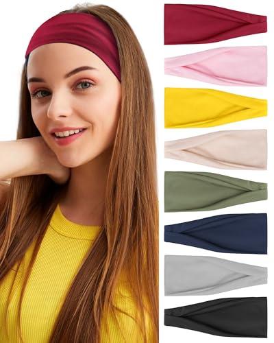 BELEVO 8 Pezzi Fascia Strette Per Capelli Donna, Fascia Elastica Capelli Bandana Donna Elastici Per Capelli Antiscivolo Da Sportiva Adatto Per Corsa, Yoga, Palestra