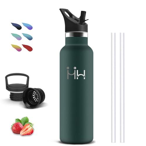 Borraccia Termica, 750ml Borraccia, Senza BPA, Borraccie con Cannuccia, Senza Perdite, Bottiglia Termica, Borraccie Acciaio Inox, Doble Aislamiento, per Trekking, Campeggio, Corsa, Palestra, Verde