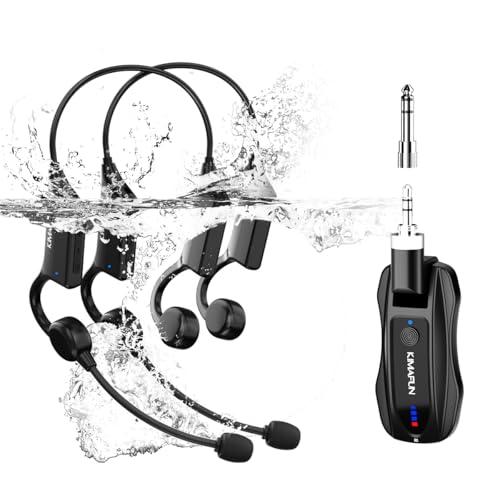 KIMAFUN Microfono impermeabile 2.4G wireless IP67 per fitness, design ergonomico leggero, per piscina, sport fitness, yoga, palestra, lezioni, altoparlanti, laptop, tablet per 2 persone, GWP92