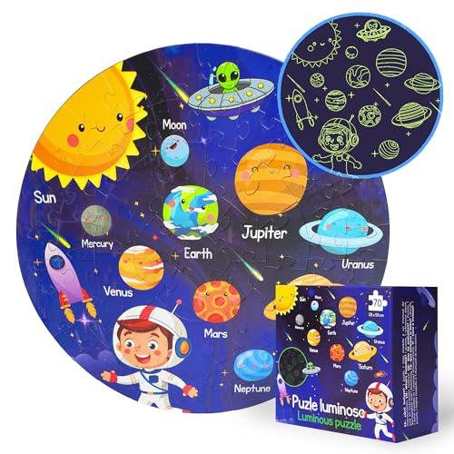 Puzzle Sistema Solare per Bambini (70 Pezzi) - Puzzle Bambini 3 a 8 Anni Educativi - Giochi bambini 3 a 8 Anni Montessori Brilla al Buio - Attività Spazio - Regalo Bambino 5 Anni e Bambina
