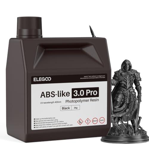 ELEGOO ABS-Like Resin 3.0 Pro, Resina Fotopolimerica per Stampa 3D con Maggiore resistenza ai Graffi, Resina UV 405nm con Alta Precisione per Stampanti MSLA/DLP/LCD, Non fragile(Nero, 2000g)