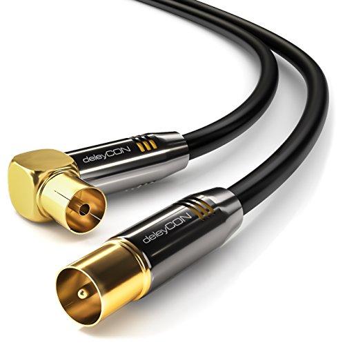 deleyCON 1m Cavo Antenna TV 4K - 4K Ultra HD Full HD HDTV - 1x Angolato - Cavo Coassiale - Spina IEC (Dritta) a Presa IEC (90°) - Connettori in Metallo - Nero