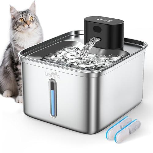 Fontanella per Gatti Senza Fili, 3.5L Fontanella per Gatti con Sensore di Movimento, Acciaio Inox con Pila 5000mAh Ricaricabile, Tecnologia Esclusiva Senza Pompa, con 2 Filtri