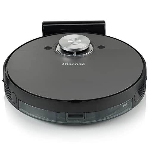 Hisense, Robot Aspirapolvere Lavapavimenti, Mappatura Laser, 3 Livelli di Potenza e di Lavaggio, Controllo tramite App (Wi-Fi), 150 min di autonomia, Batteria 5200 mAh, 55W, Nero (Black RVCL144AB)