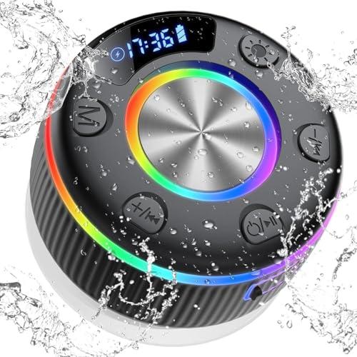 Cassa Bluetooth Doccia, Altoparlante Bluetooth con suono stereo, IPX7 impermeabile Mini Cassa Bluetooth Potente con ventosa,Luce LED Colorate,microfono integrato, speaker bluetooth per Viaggi Doccia