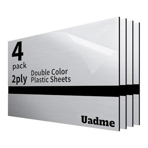 Uadme Pannelli Plastica per Incisione Laser, 4 Pezzi Fogli di Plastica ABS, 30x20cm Targhe Personalizzata per Incidere Dipinti Interessanti, Targhe Murali, Segnali Stradali, Nero su Argento Spazzolato