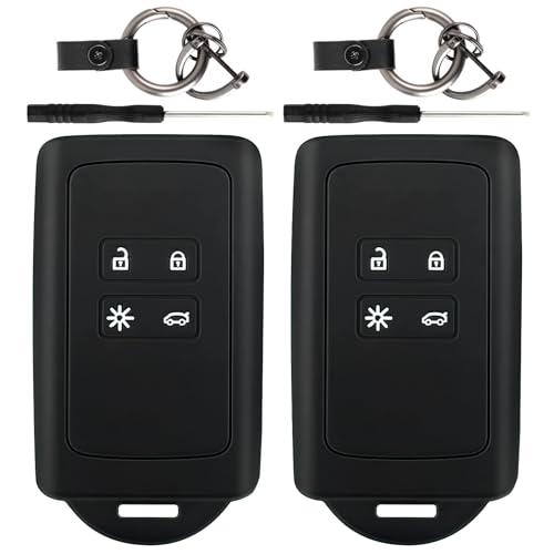 2 Pezzi Custodia Chiavi Auto Compatibile con Renault, Cover in Silicone Nero Morbido - Protezione Anti-Caduta, Impermeabile, Con Portachiavi Coordinati - Compatibile con Modelli Renault e Dacia