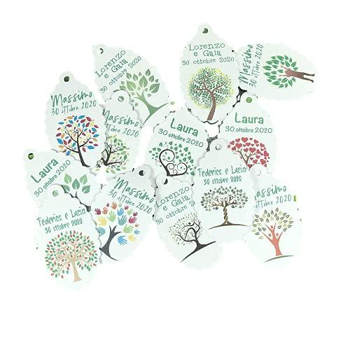 20 cartellini tag bigliettini albero della vita personalizzati con nomi per bomboniere segnaposto cerimonie matrimonio cresima comunione battesimo nozze oro argento