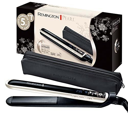 Remington Piastra Per Capelli, Professionale, Rivestimento In Ceramica Doppio infusa di perla, Piastre strette e lunghe 110 mm, 150-235°, Riscaldamento rapido, Pearl, S9501