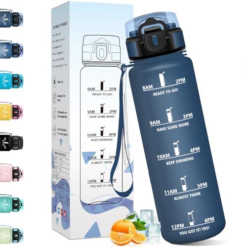 Motswedi Borraccia 1 Litro, con Filtro, Borraccia Palestra, a Prova di Perdite, Bottiglia Motivazionale con Scala di Idratazione, Bottiglia acqua, per Ufficio, Sport, Palestra, Blu scuro