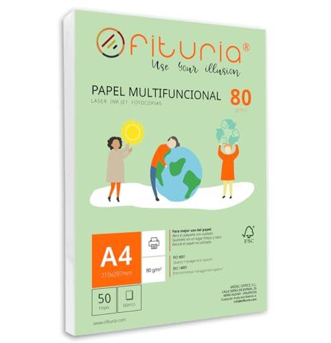 Risma di carta A4 de 80gr con 50 fogli bianchi, carta per stampante multifunzionale ideale per uso scolastico e ambienti lavorativi. Perfetta per stampanti laser, iniezione o fotocopiatrici – Ofituria