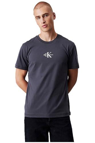 Calvin Klein Uomo T-shirt Maniche Corte Monologo Scollo Rotondo, Grigio (Ebony), S