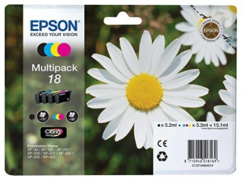 Epson Serie 18 Margherita - Cartucce originali Claria Home per Stampante Inkjet, Multipack 4 Colori Formato STD, Stampe Casa/Ufficio fino 180 pagine a colori/175 black, Confezione Retail