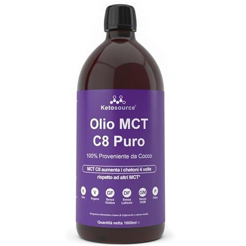 Olio MCT C8 Puro | 4X C8 in più Rispetto Agli Oli MCT | Supporta cheto e digiuno | 100% cocco | Sicuro per vegani e senza glutine | Bulletproof | Bottiglia BPA free | 1000ml Ketosource®