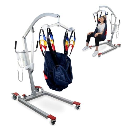 Mobiclinic®, Sollevatore per anziani, Elettrico, Fortuna basic, Imbracatura di trasferimento inclusa, Sostiene fino a 180 kg, Due batterie, Regolabile, Ruote sicurezza bloccate, Resistente