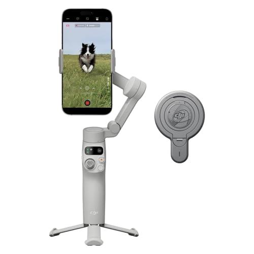 DJI Osmo Mobile 7 + Supporto magnetico a sgancio rapido (per iPhone), Stabilizzatore per iPhone, Treppiede integrato, Ultra-leggero, Stabilizzatore 3 assi per smartphone, ActiveTrack 7.0
