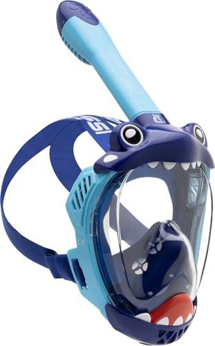CRESSI Kiddy Kids Full Face Mask Azure/Blue/Blue White - Maschera Integrale Progettata Appositamente per i Bambini, Antiappannamento, Valvola di Scarico e Snorkel Dry, Azzurro/Blu/Blu