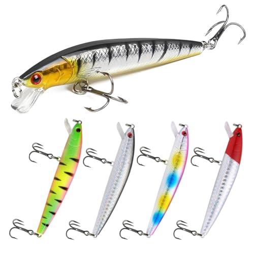 XUZOPIM 5 Pezzi Esca Galleggiante Artificiale, 10 Cm, Punta dell'Ago, Per Black Bass e Altri Pesci, 5 Colori