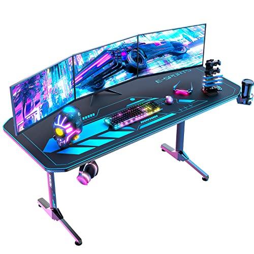 Himimi Scrivania Gaming 160 cm Scrivania Da Gioco, 160x 75 x 75 cm Scrivania  Gaming Desk per Laptop PC, Tavolo Gioco con Tappetino Per Mouse, Gestione  dei Cavi, Gancio per Cuffie, Maniglia di gioco