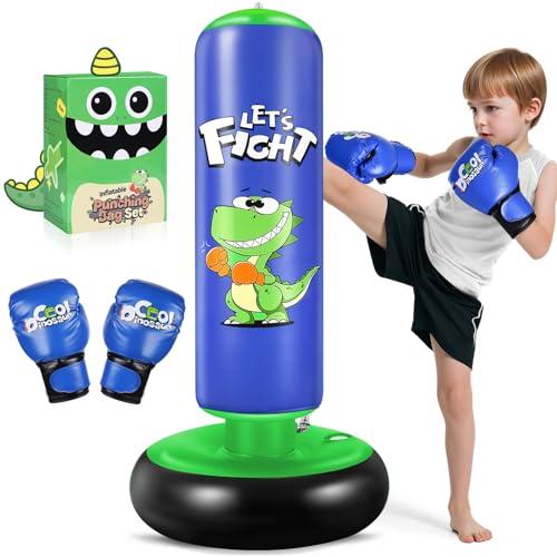 Sacco da boxe per bambini, 120 cm, con guantoni da boxe per bambini da 3 a 8 anni, set da boxe con base stabile per praticare karate, taekwondo, idea regalo per ragazzi (Blu)