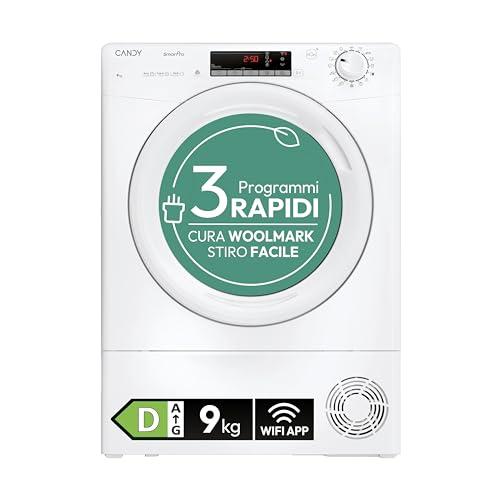 Candy Smart Pro CRO EH9N2TE-S, Asciugatrice 9KG, Pompa di calore, App HOn, Woolmark Certification, Rumorosità (dB) 66, Wi-Fi + BLE, 85 x 60 x 58.5 (A x L x P cm), Bianco - Classe D