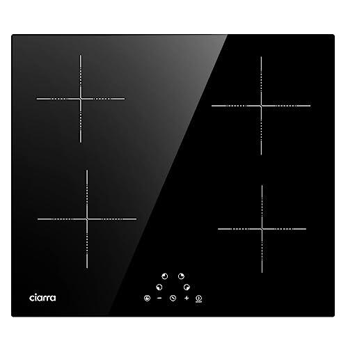 CIARRA CABBIH4 Piano cottura a induzione 4 Fuochi 6000W Controllo tattile timer Vetroceramico 9 livelli Blocco bambini Nero