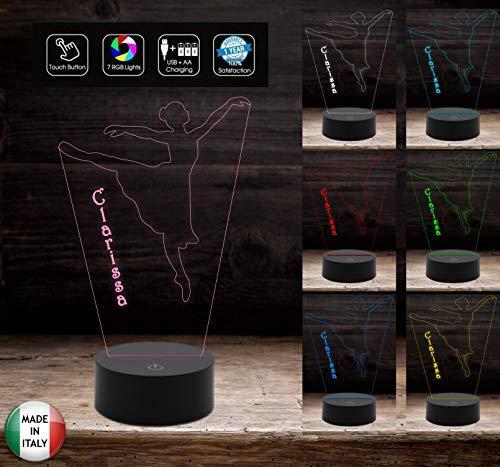 Lampada led danza classica REGALO BALLERINA personalizzabile con nome da scrivania