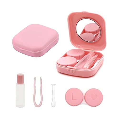 laeeyin Custodia per lenti a contatto Custodia per lenti a contatto igienica portatile Set da viaggio con specchio adatta per le uscite quotidiane (Rosa)